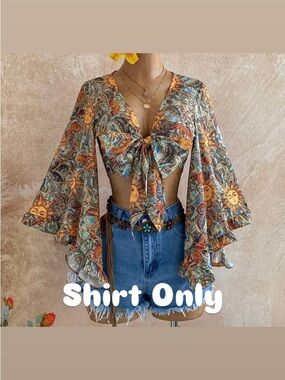 Bohemian Sun Print Tie-Front Crop Top - Multi Sunburst